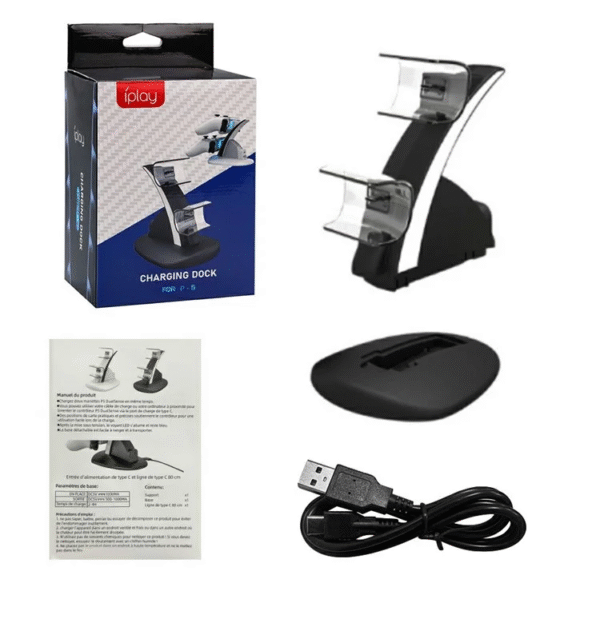 Station de recharge chargeur manette PS5 IPLAY HBP-253 avec USB-C et indicateur LED – Image 5