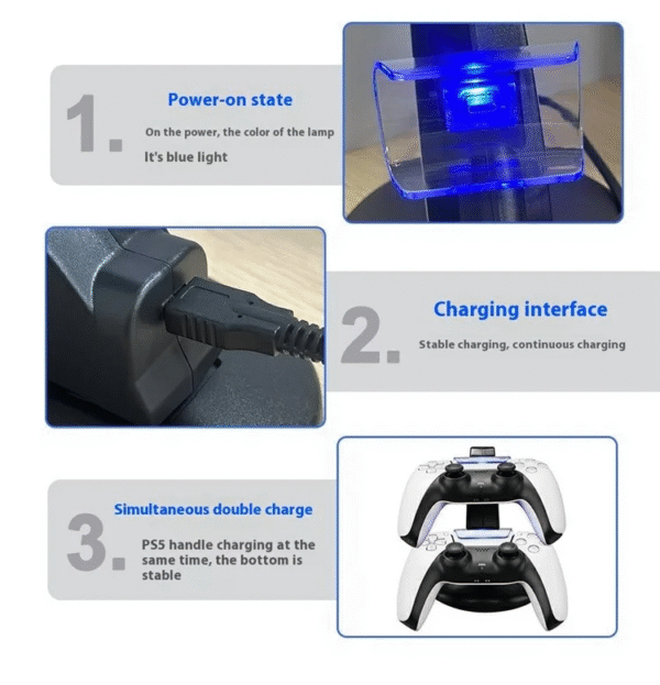 Station de recharge chargeur manette PS5 IPLAY HBP-253 avec USB-C et indicateur LED – Image 4